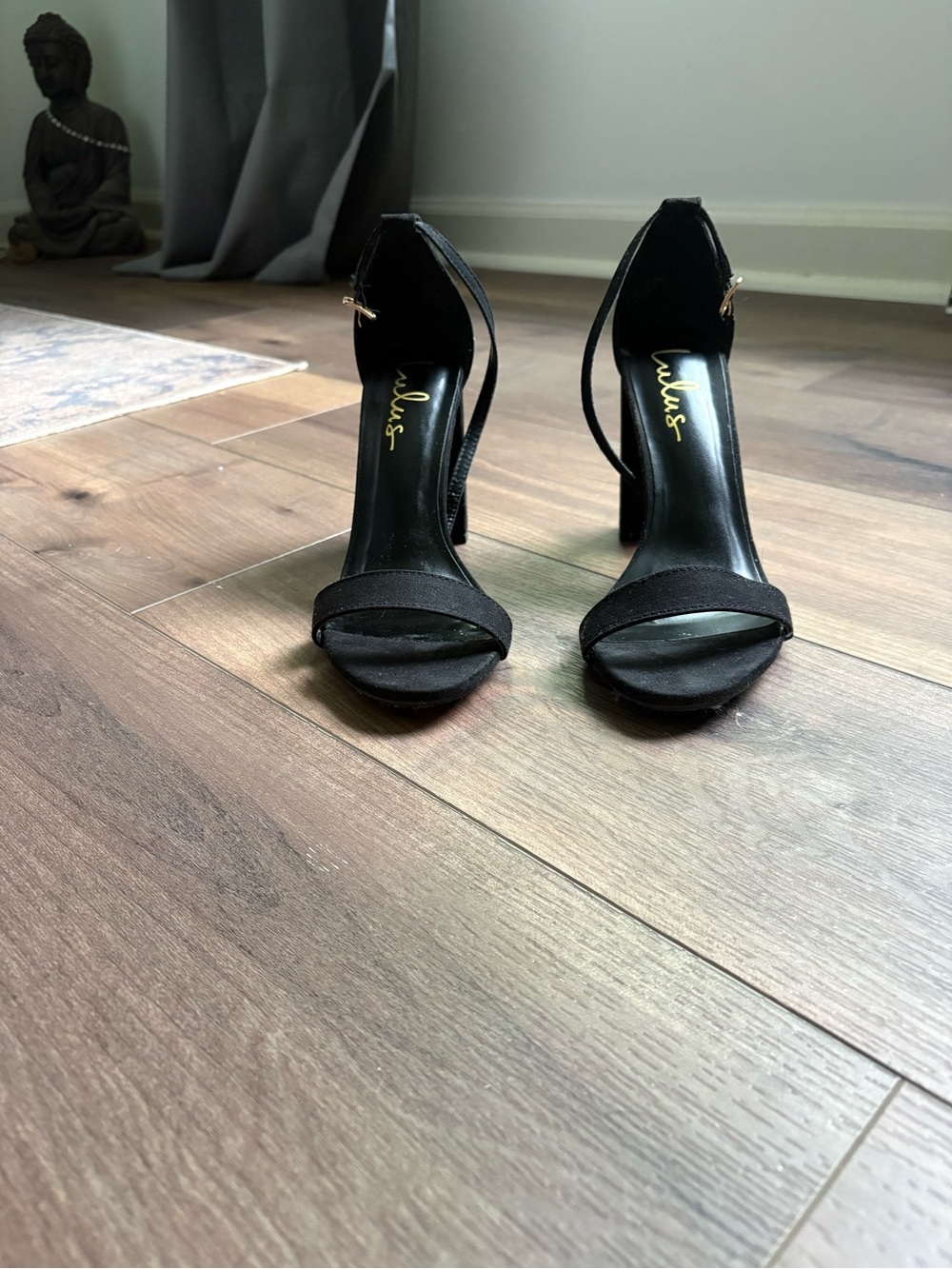 Lulu's Black Open-Toe Ankle Strap Heels
